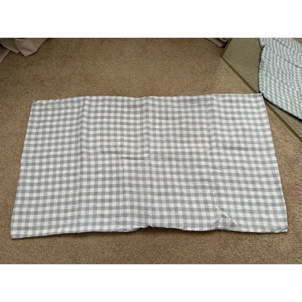 Quince Classic Organic Percale Gingham Sham Set of 2 Blue Fog Pillow Case Linen
